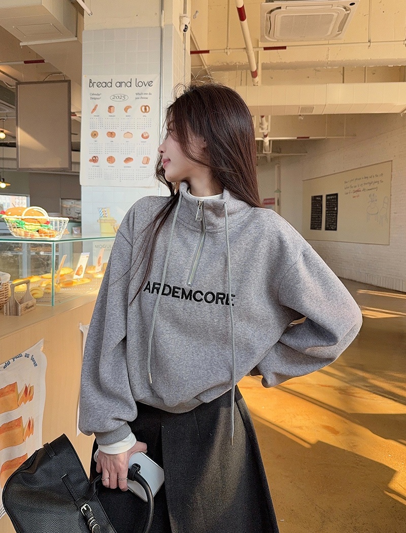 Zip autumn and winter hoodie thermal tops for women