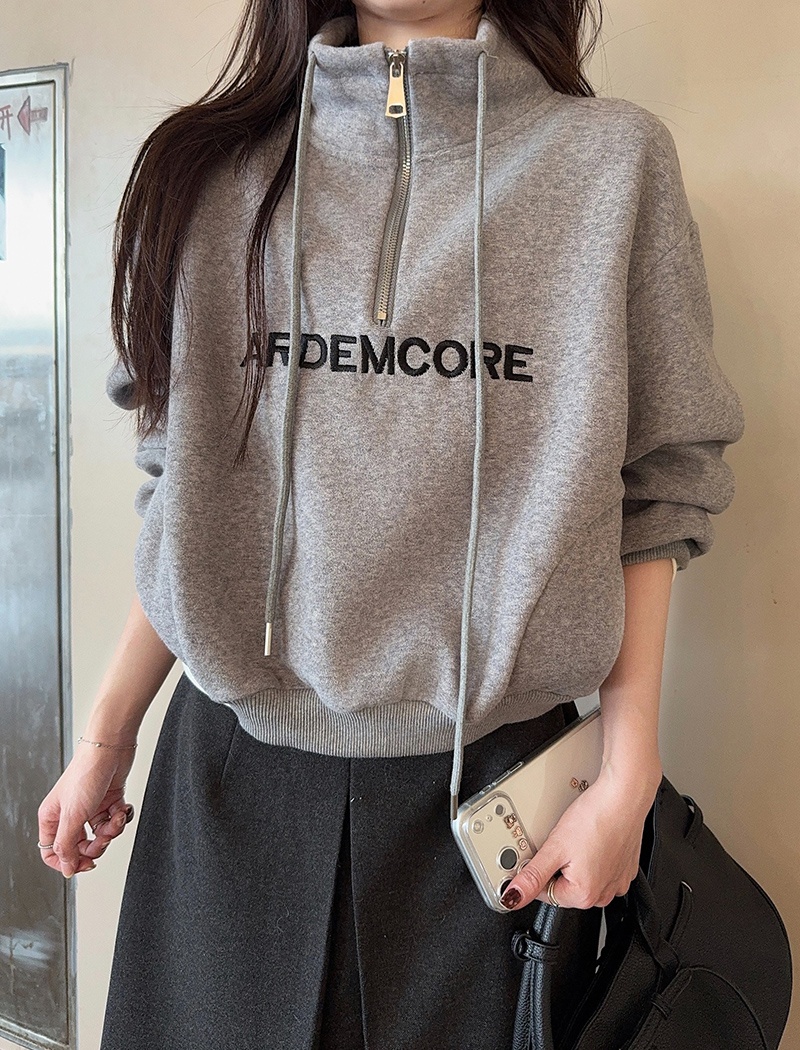 Zip autumn and winter hoodie thermal tops for women