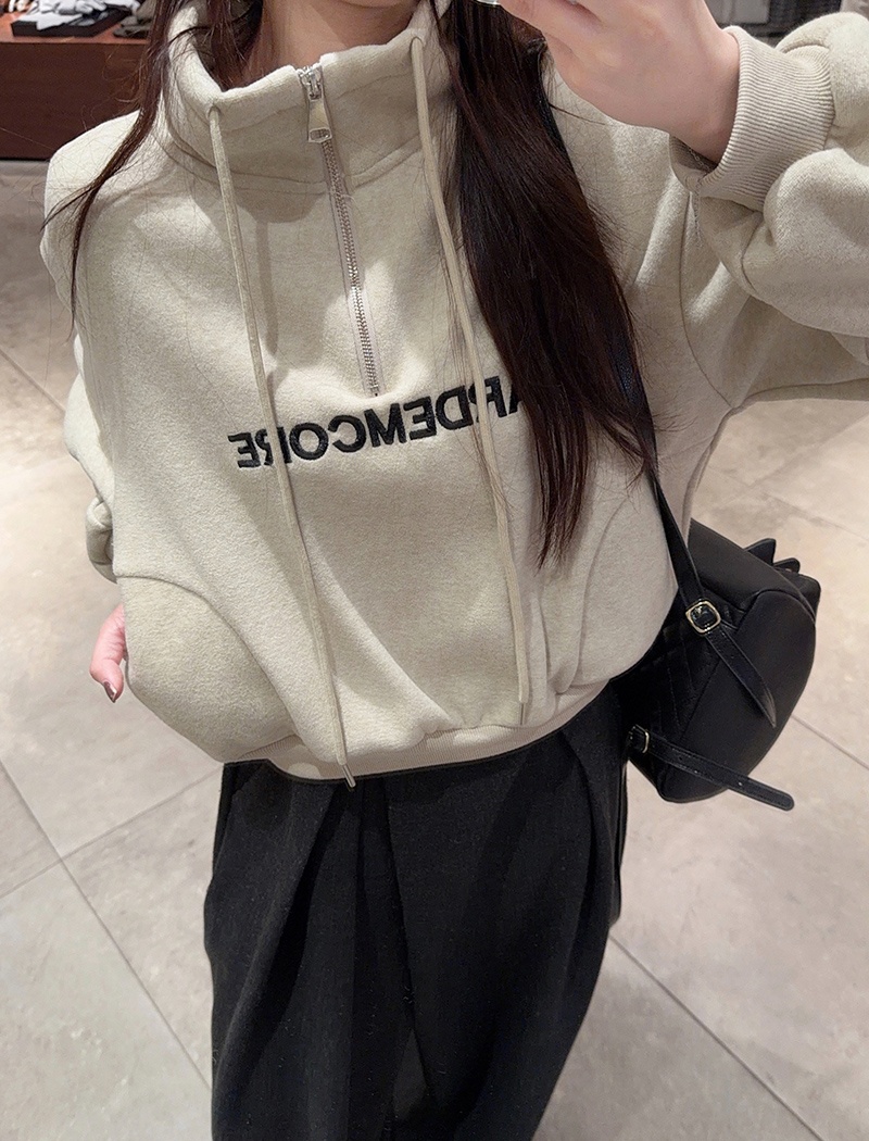 Zip autumn and winter hoodie thermal tops for women