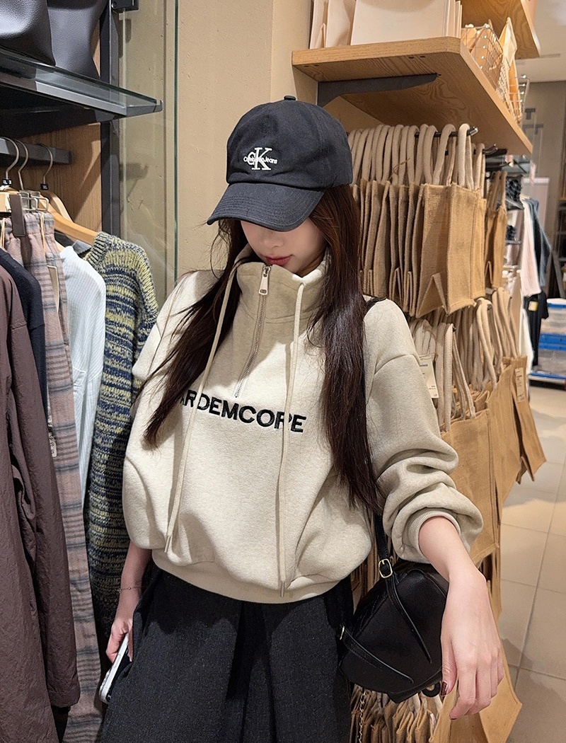 Zip autumn and winter hoodie thermal tops for women