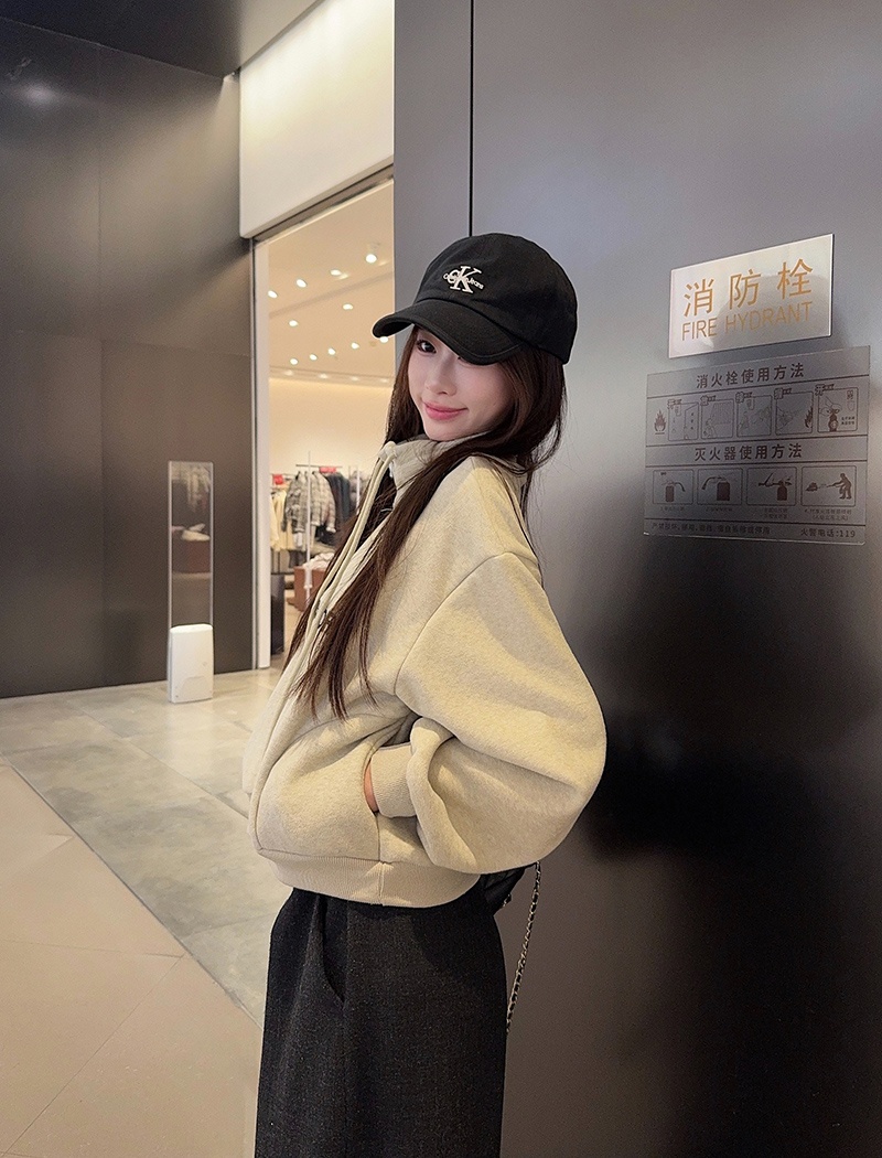 Zip autumn and winter hoodie thermal tops for women