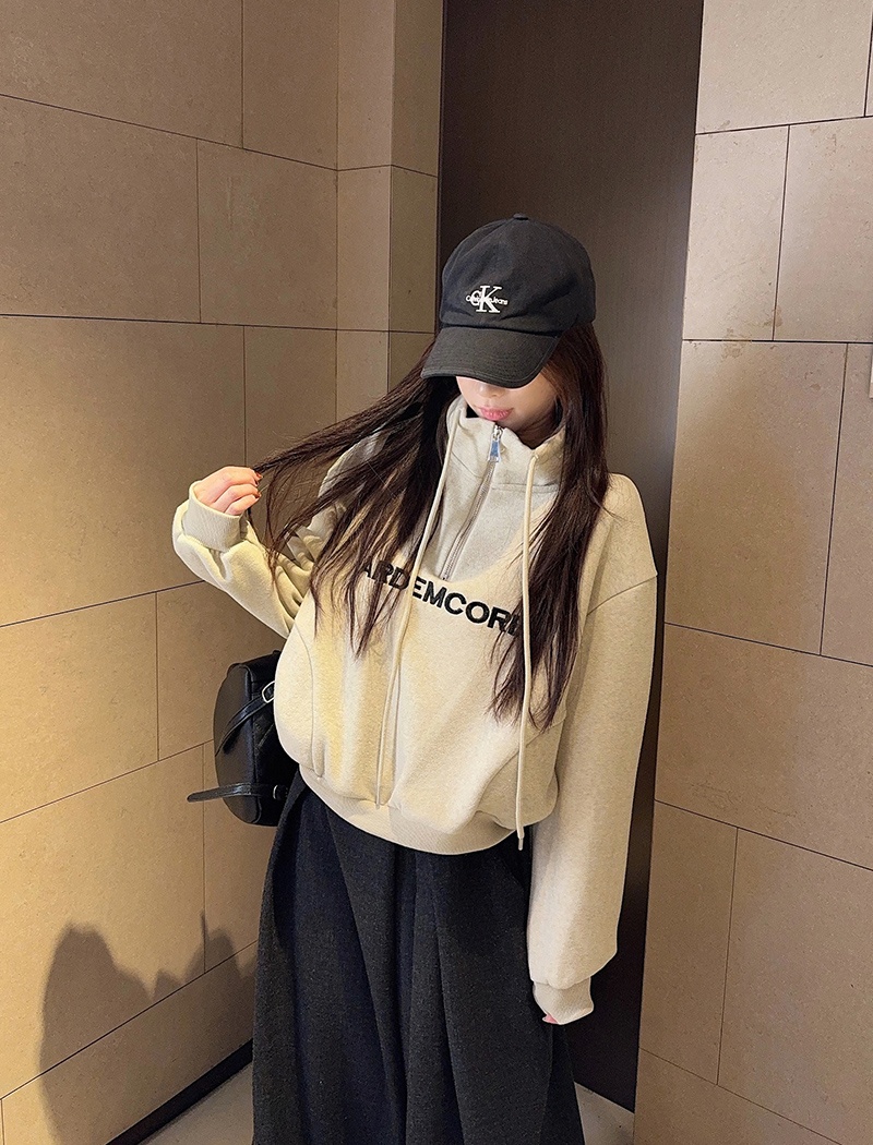 Zip autumn and winter hoodie thermal tops for women