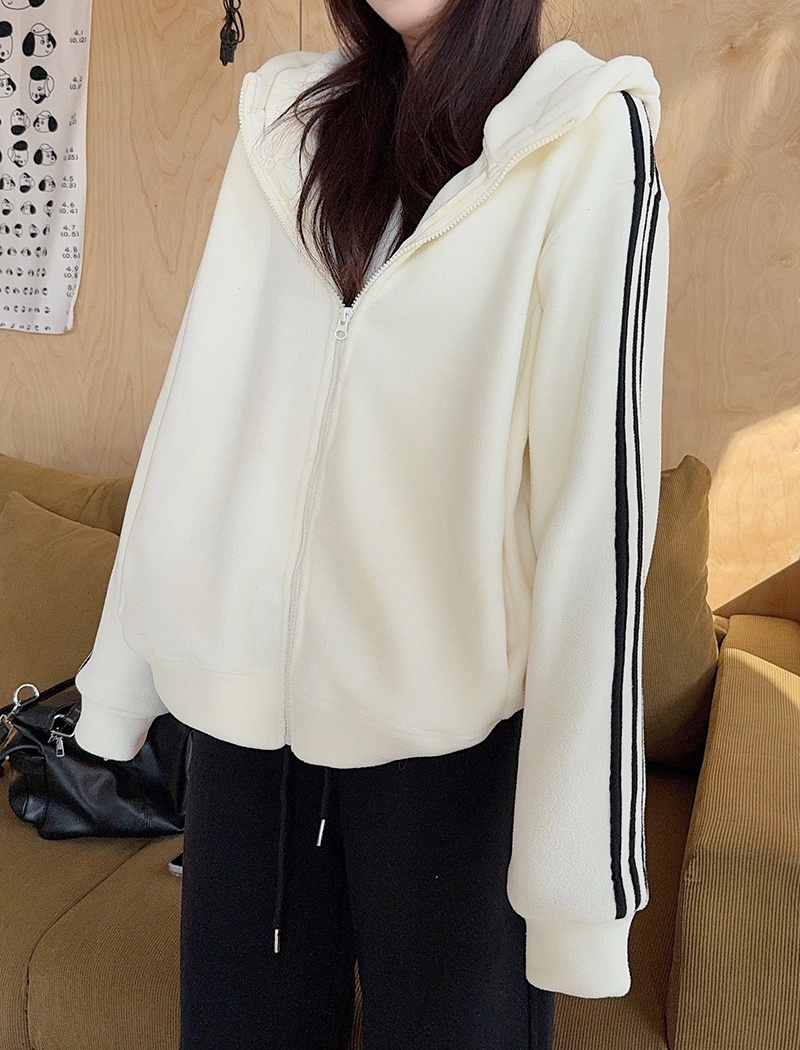 Loose plus velvet tops zip hoodie for women