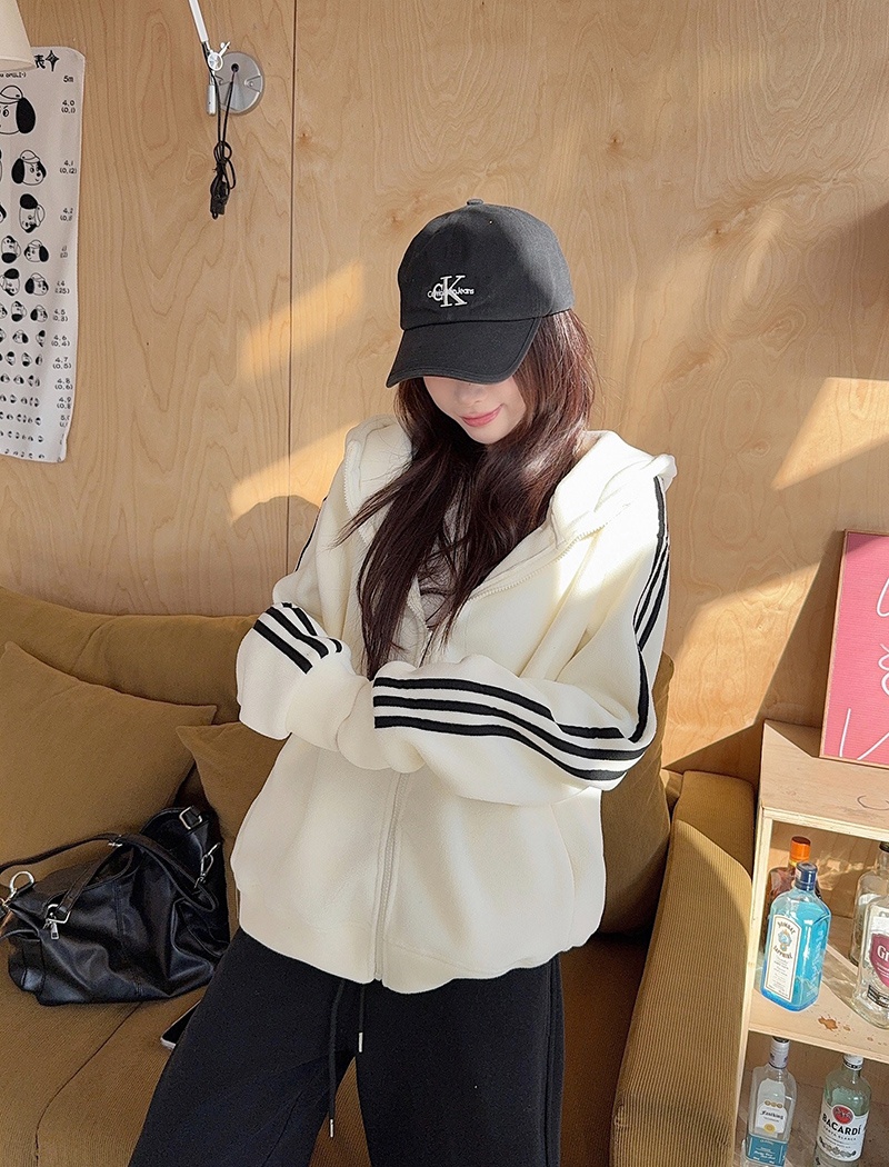 Loose plus velvet tops zip hoodie for women