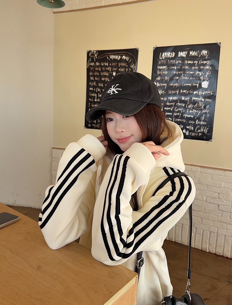 Loose plus velvet tops zip hoodie for women