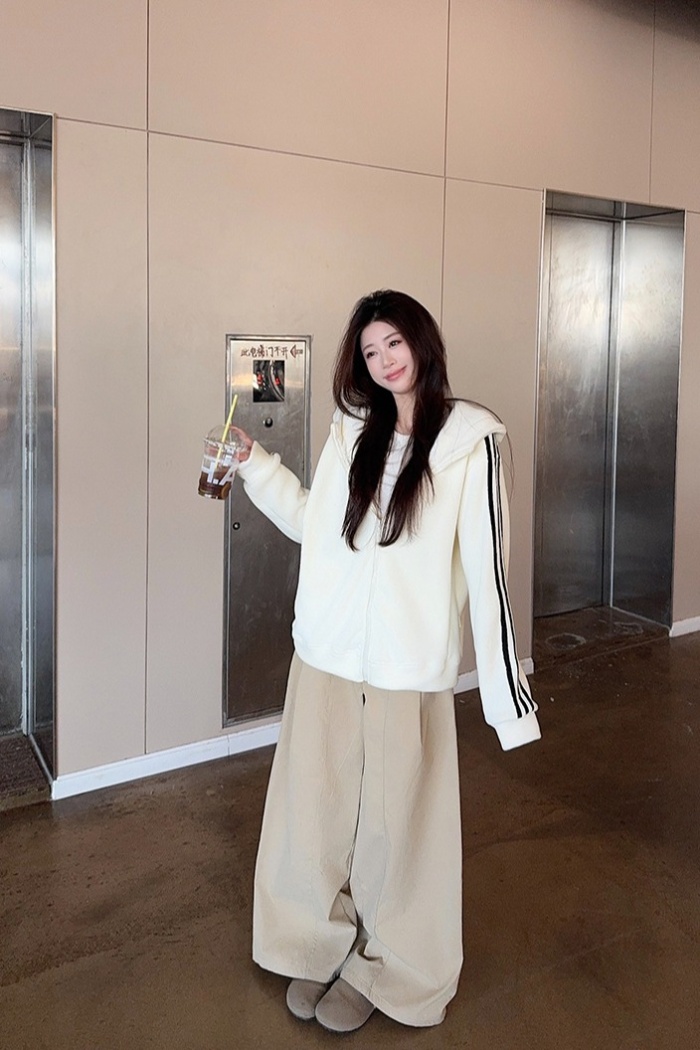 Loose plus velvet tops zip hoodie for women