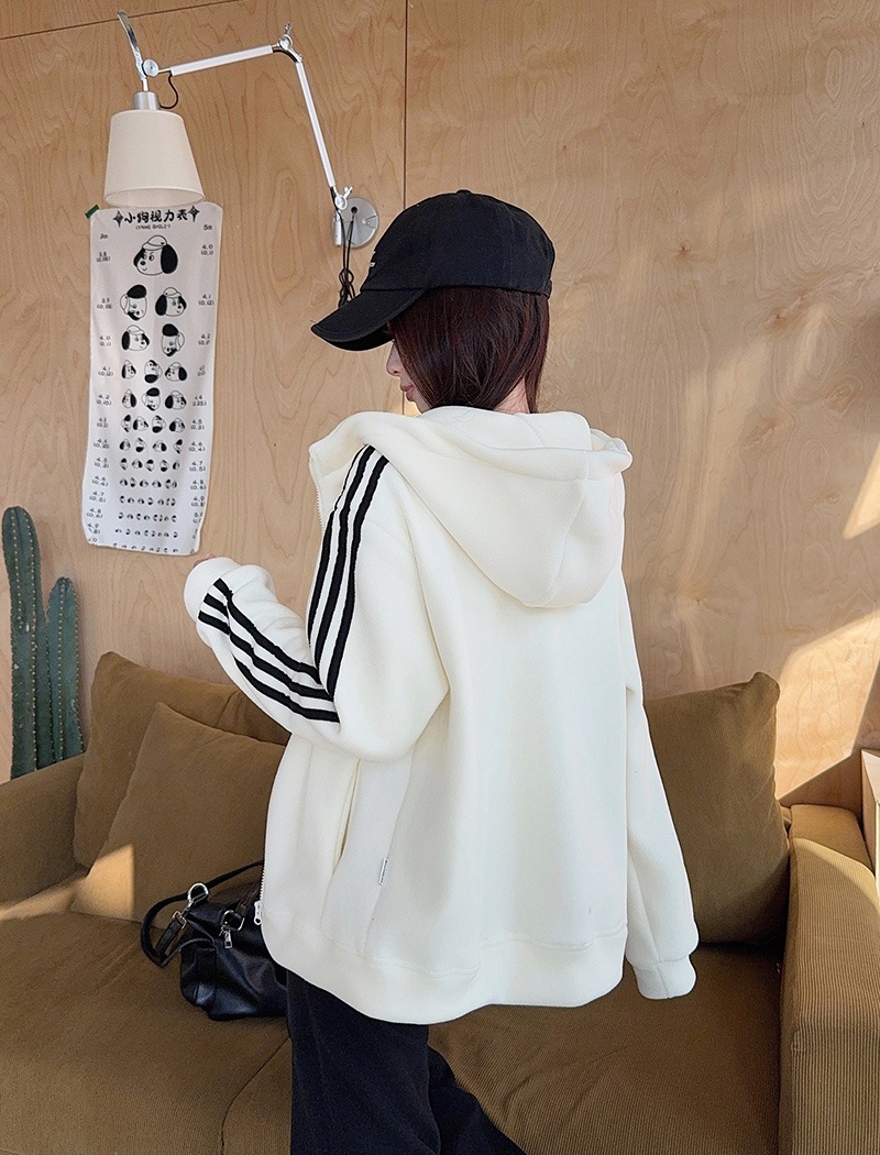 Loose plus velvet tops zip hoodie for women