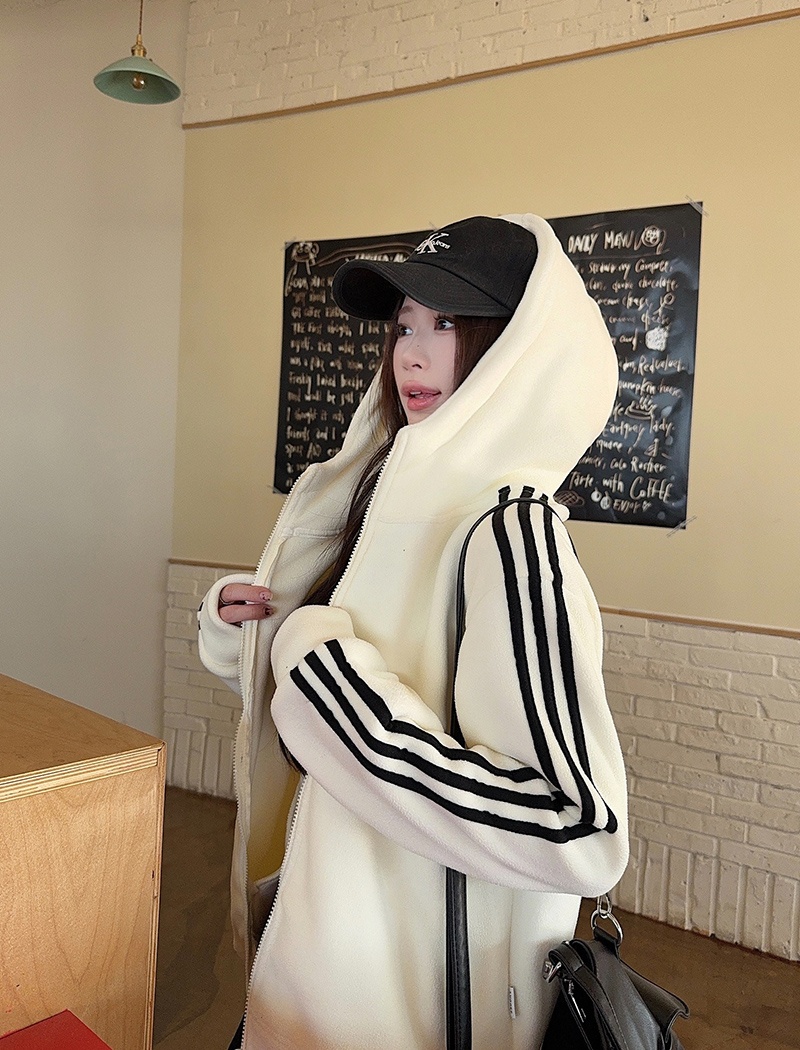 Loose plus velvet tops zip hoodie for women