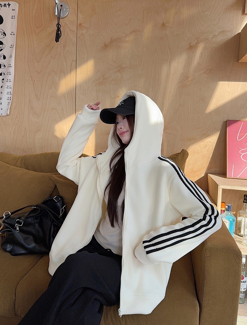 Loose plus velvet tops zip hoodie for women