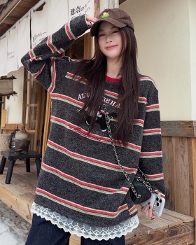 Stripe tops spring and autumn bottoming shirt for women