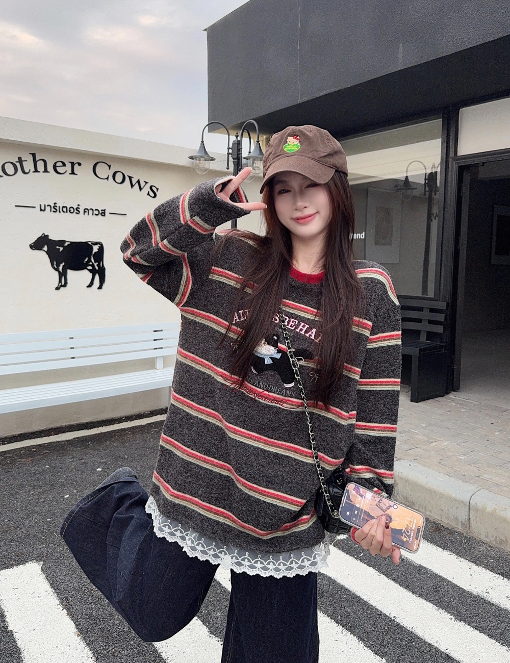 Stripe tops spring and autumn bottoming shirt for women