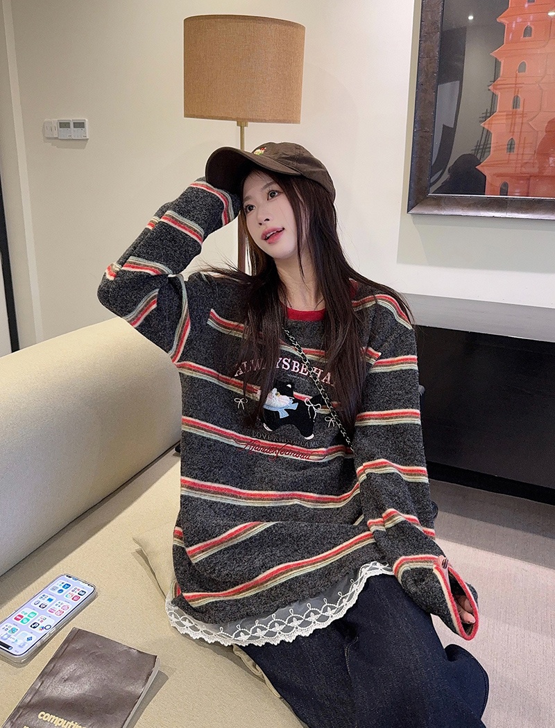 Stripe tops spring and autumn bottoming shirt for women