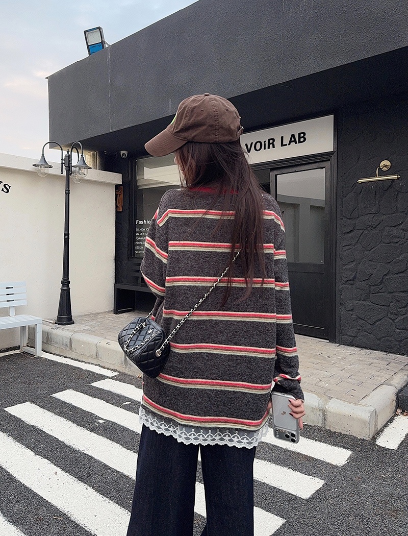 Stripe tops spring and autumn bottoming shirt for women
