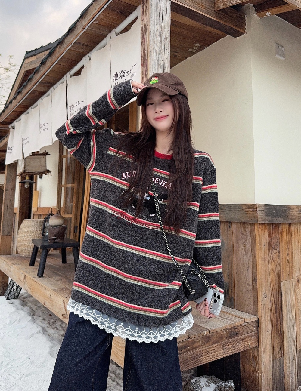 Stripe tops spring and autumn bottoming shirt for women