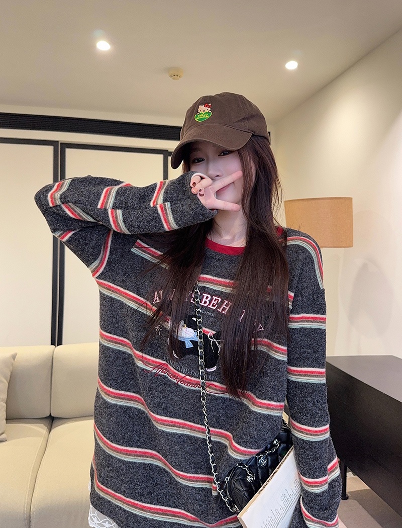 Stripe tops spring and autumn bottoming shirt for women