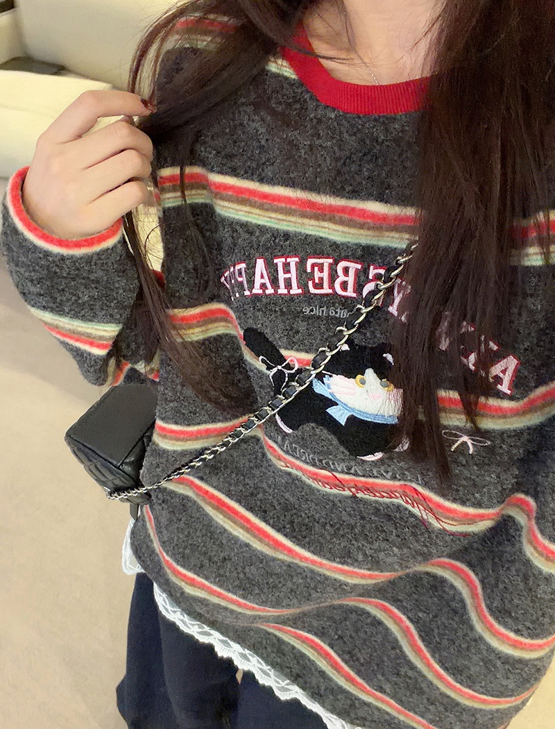 Stripe tops spring and autumn bottoming shirt for women