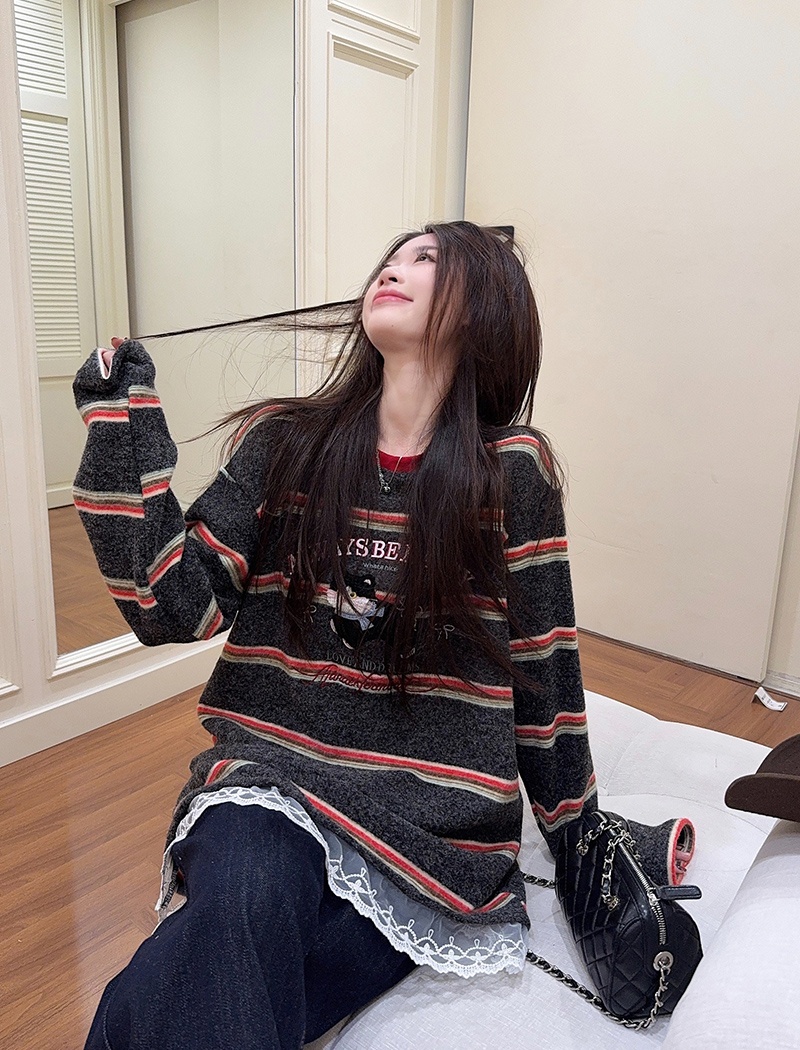 Stripe tops spring and autumn bottoming shirt for women