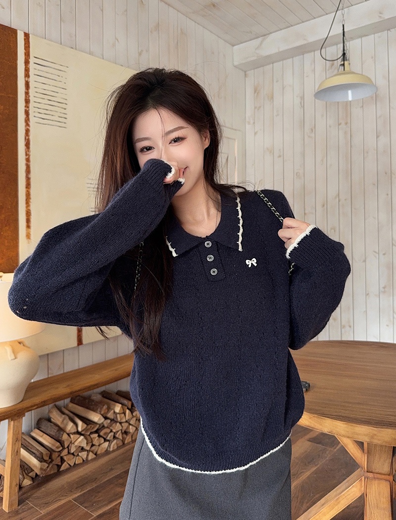 Loose embroidered flowers autumn and winter sweater