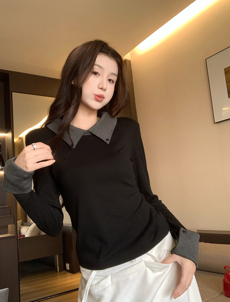 Long sleeve pure tops thin bottoming shirt for women