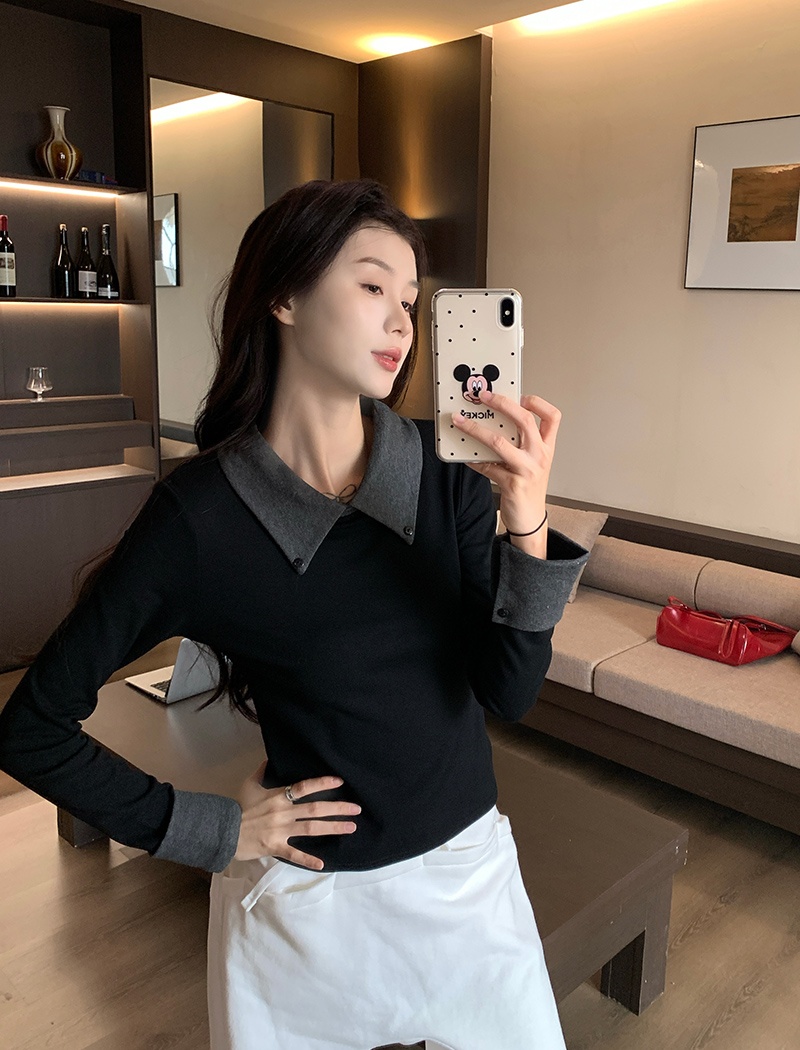 Long sleeve pure tops thin bottoming shirt for women