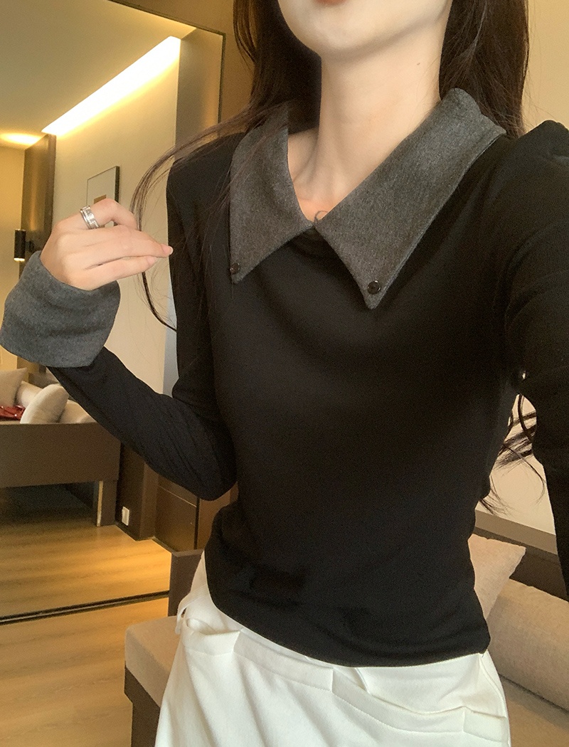 Long sleeve pure tops thin bottoming shirt for women