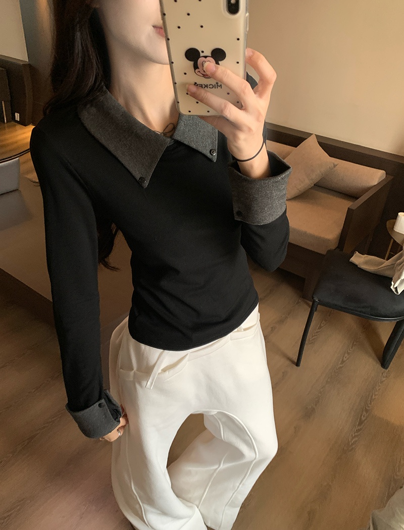 Long sleeve pure tops thin bottoming shirt for women