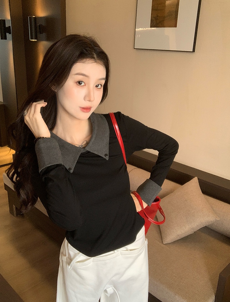 Long sleeve pure tops thin bottoming shirt for women