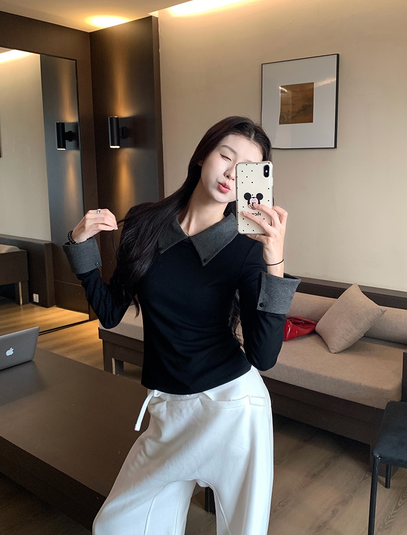 Long sleeve pure tops thin bottoming shirt for women