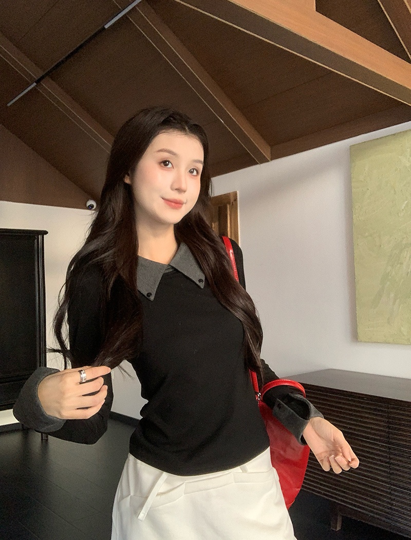 Long sleeve pure tops thin bottoming shirt for women