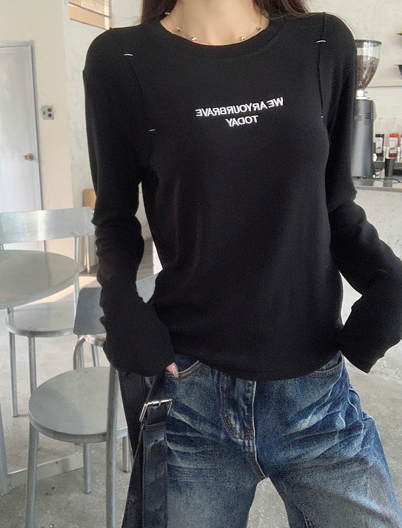 Embroidery round neck bottoming shirt thin T-shirt for women