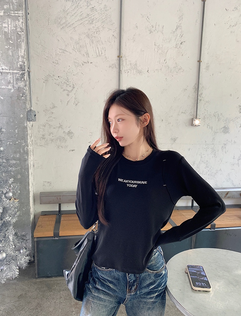 Embroidery round neck bottoming shirt thin T-shirt for women