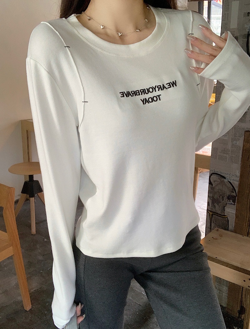 Embroidery round neck bottoming shirt thin T-shirt for women