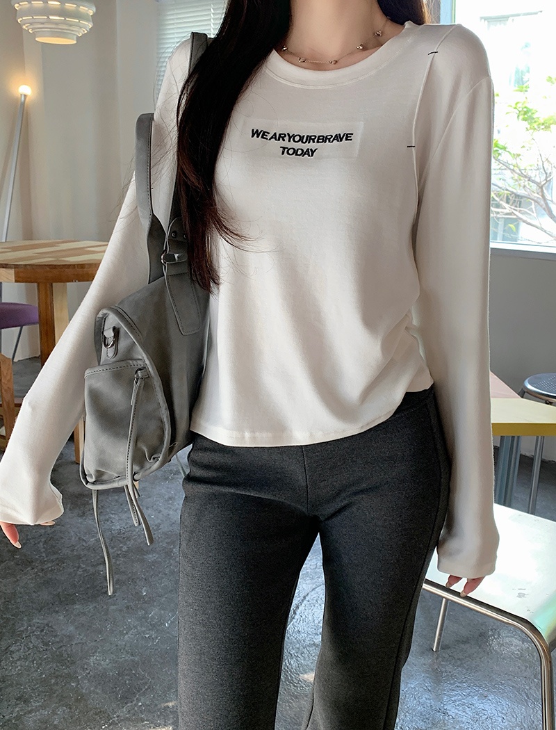 Embroidery round neck bottoming shirt thin T-shirt for women