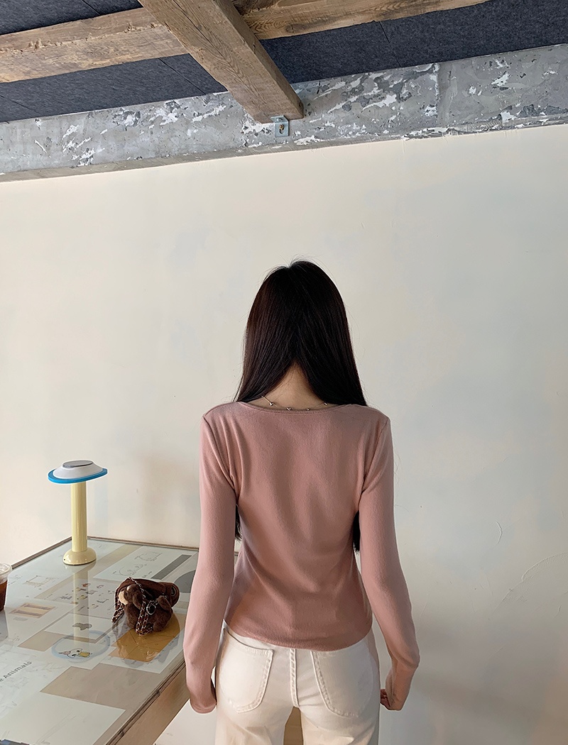 Long sleeve lace T-shirt V-neck bottoming shirt