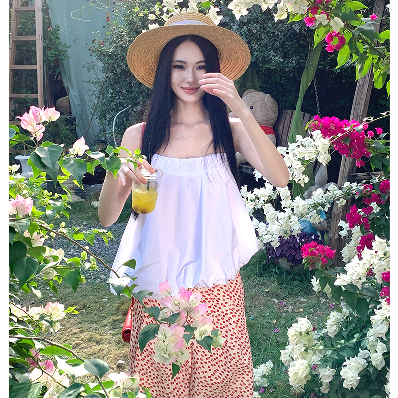 Casual halter sling tops bud hem American style long pants