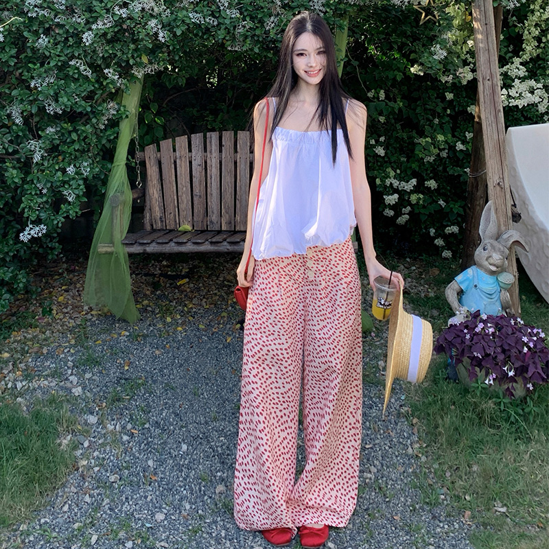 Casual halter sling tops bud hem American style long pants