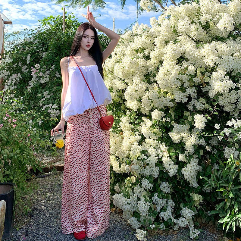 Casual halter sling tops bud hem American style long pants