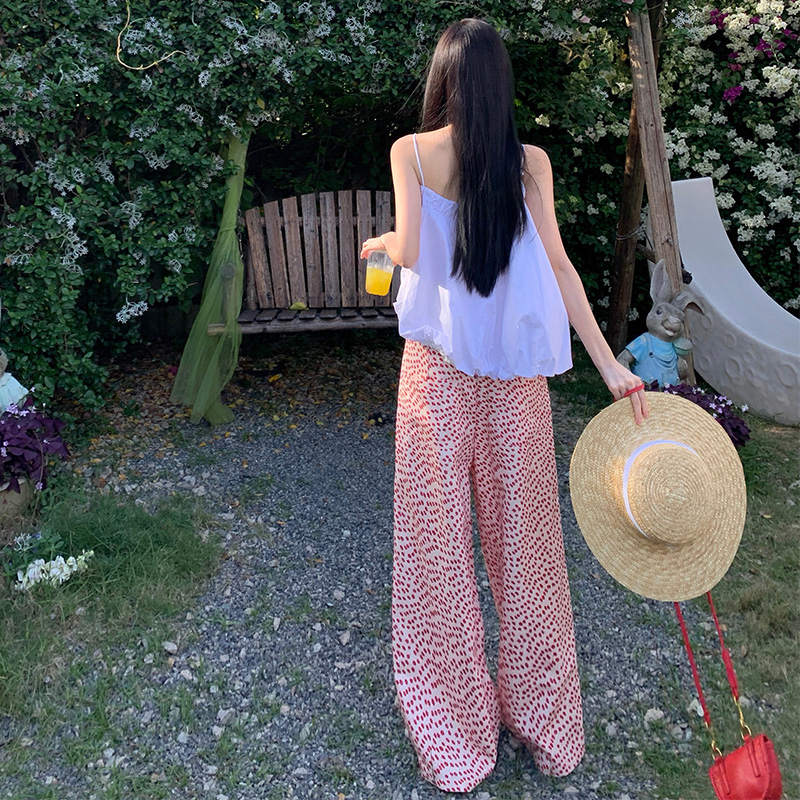 Casual halter sling tops bud hem American style long pants