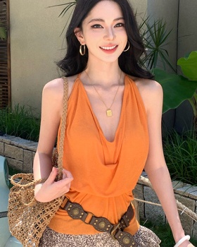 V-neck American style fold sexy halter vest