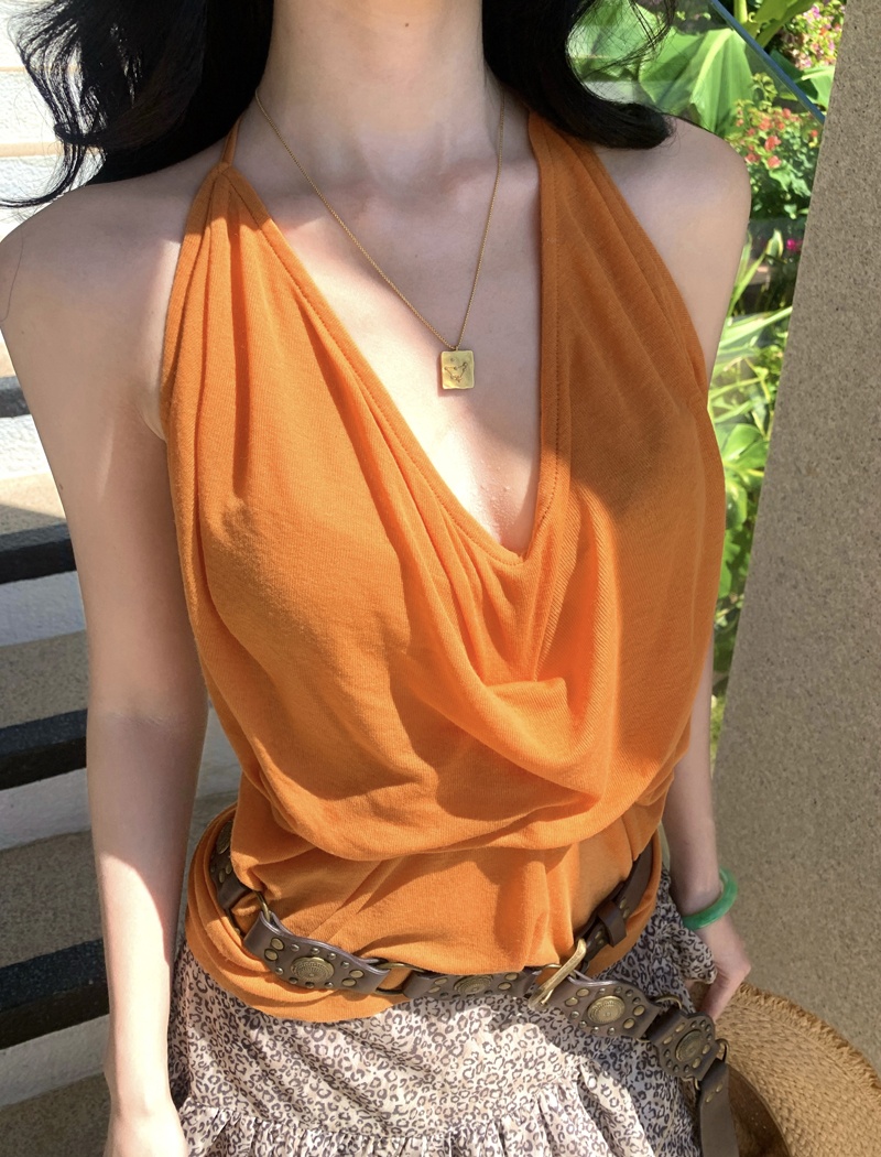 V-neck American style fold sexy halter vest