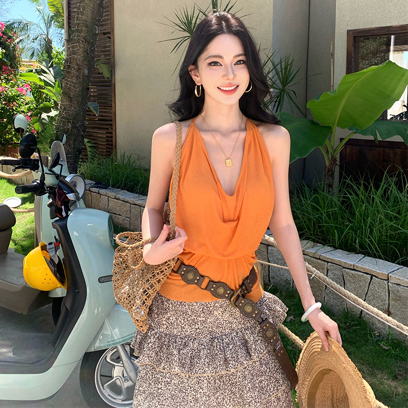 Sexy halter skirt V-neck long dress 2pcs set