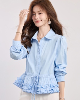 Spring fold shirt drawstring tops for women