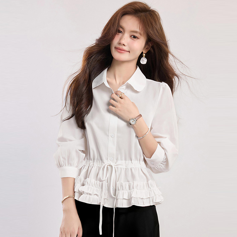 Spring fold shirt drawstring tops for women