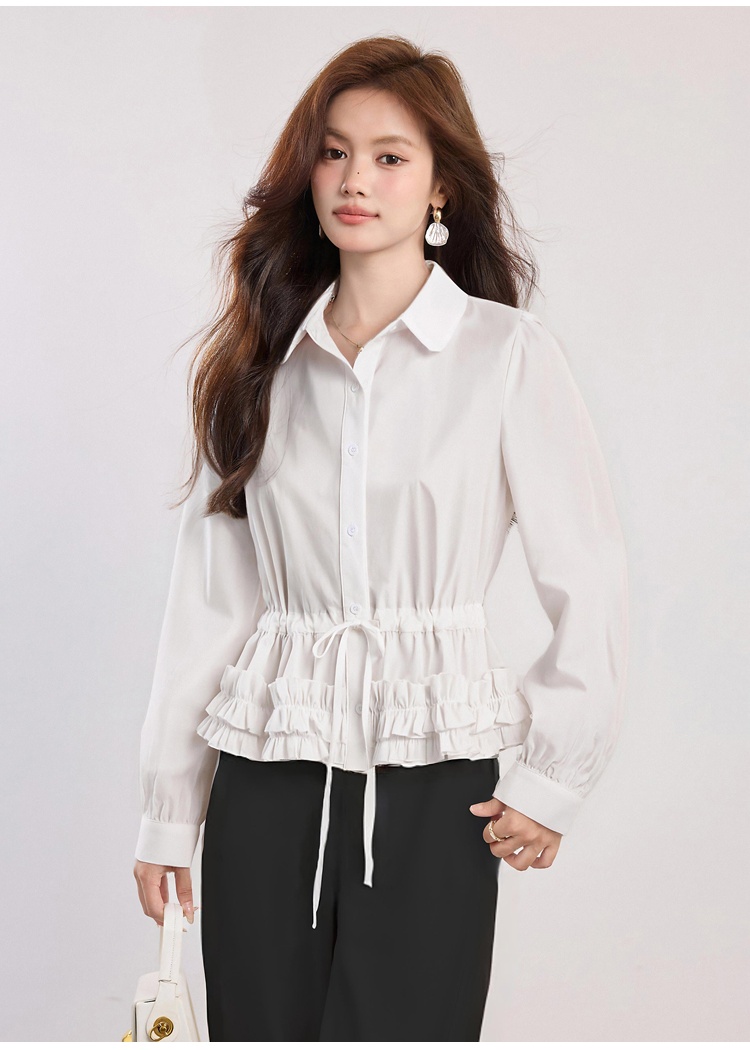 Spring fold shirt drawstring tops for women