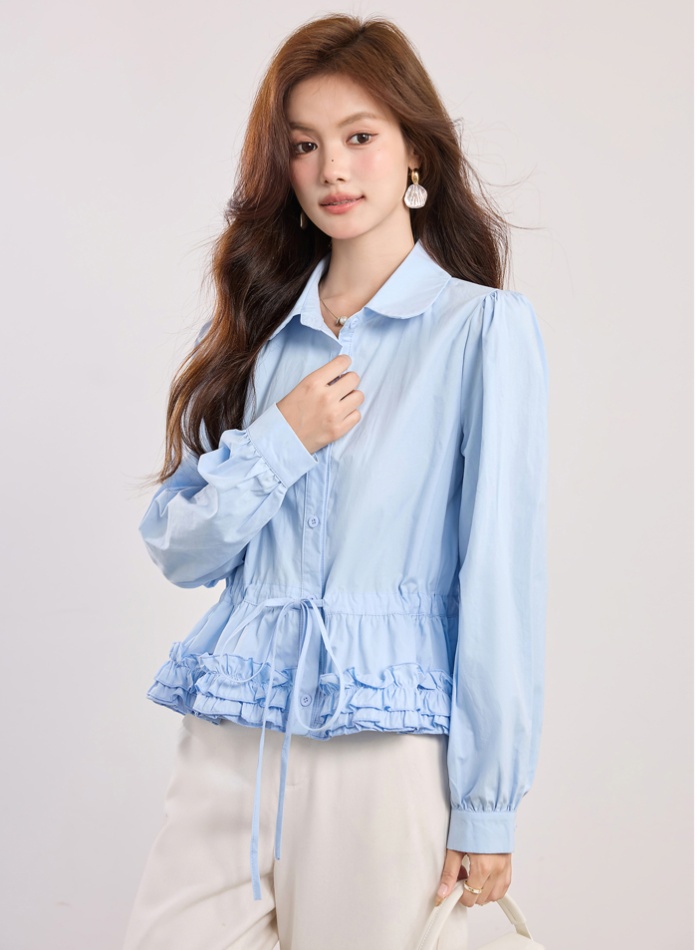 Spring fold shirt drawstring tops for women