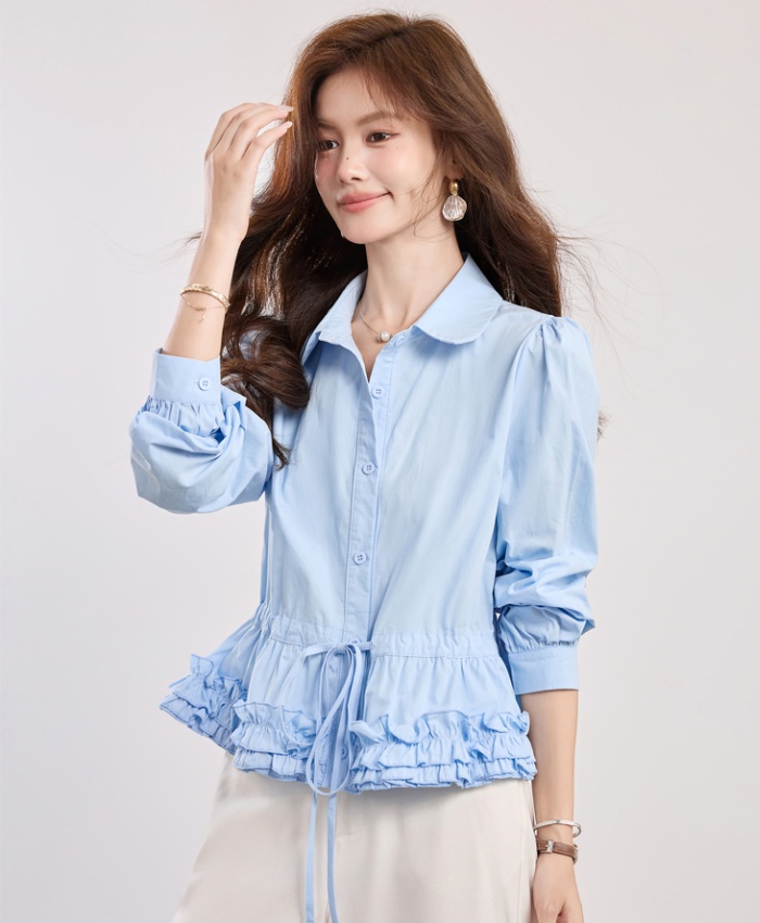 Spring fold shirt drawstring tops for women