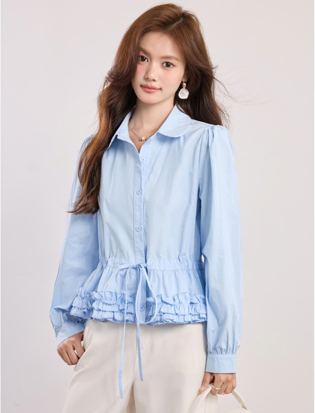 Spring fold shirt drawstring tops for women