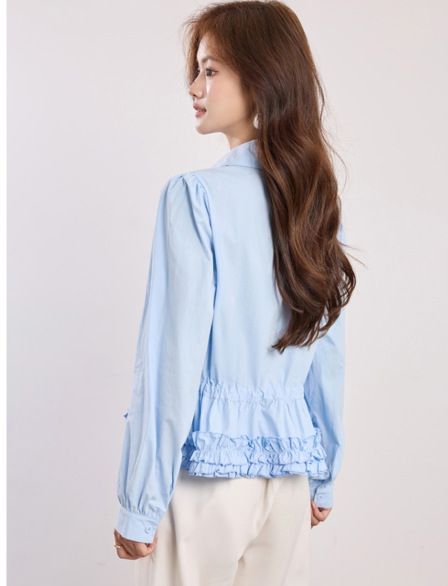 Spring fold shirt drawstring tops for women