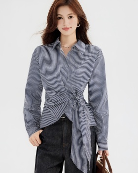 Niche pinched waist shirt long sleeve bandage tops