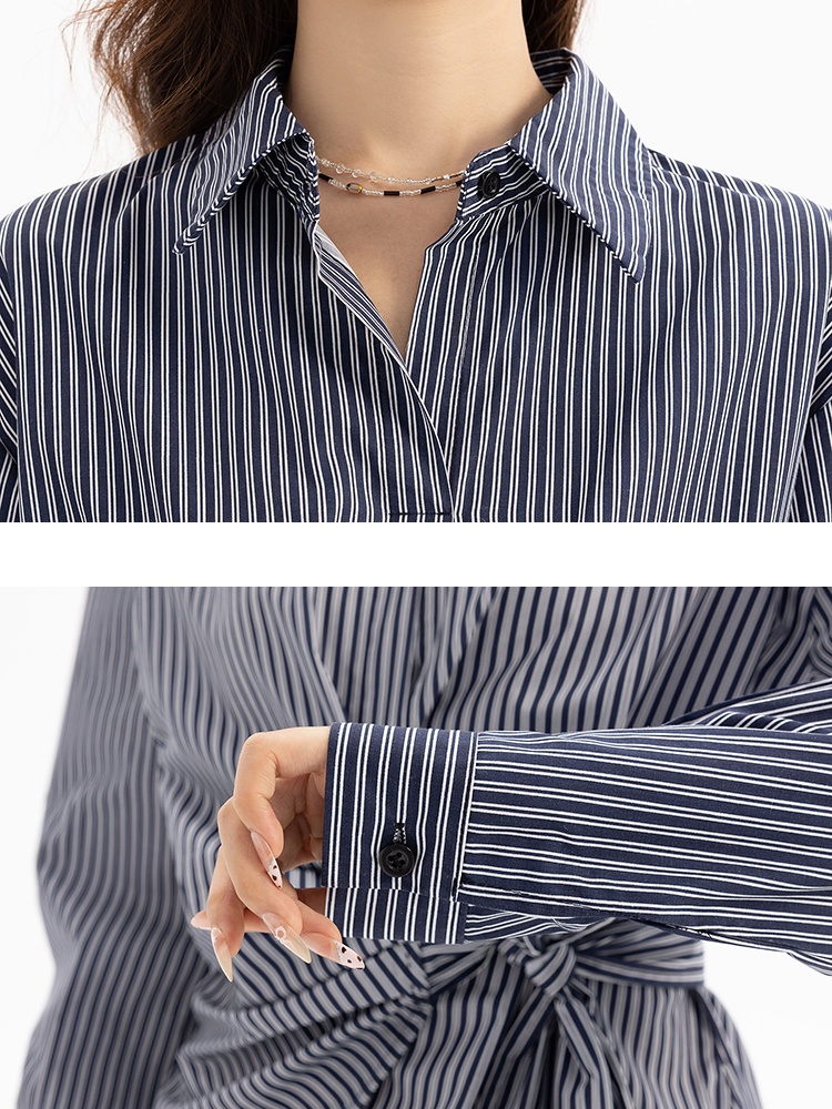 Niche pinched waist shirt long sleeve bandage tops